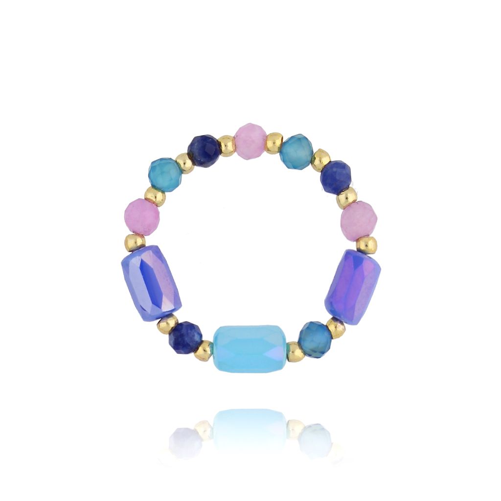 Pierścionek elastyczny z koralikami kolorowy PSC0680 - By Dziubeka