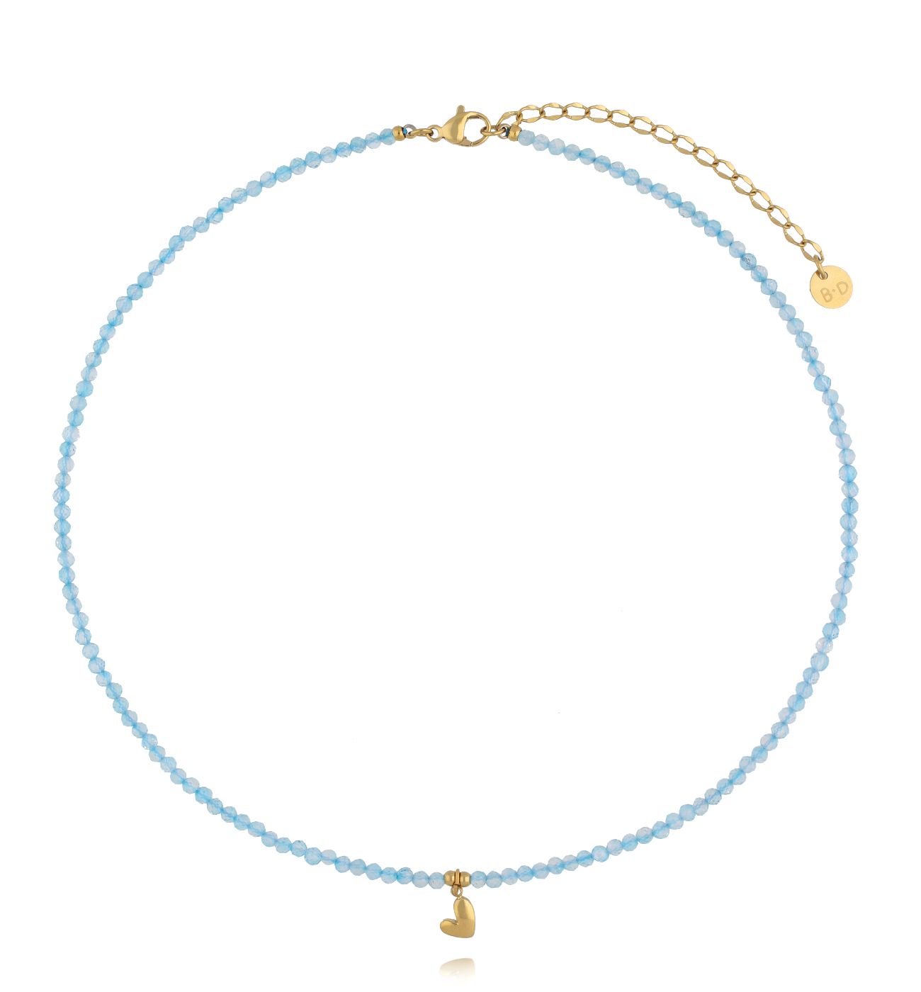 Naszyjnik z niebieskimi topazami i złotym sercem NTW1493