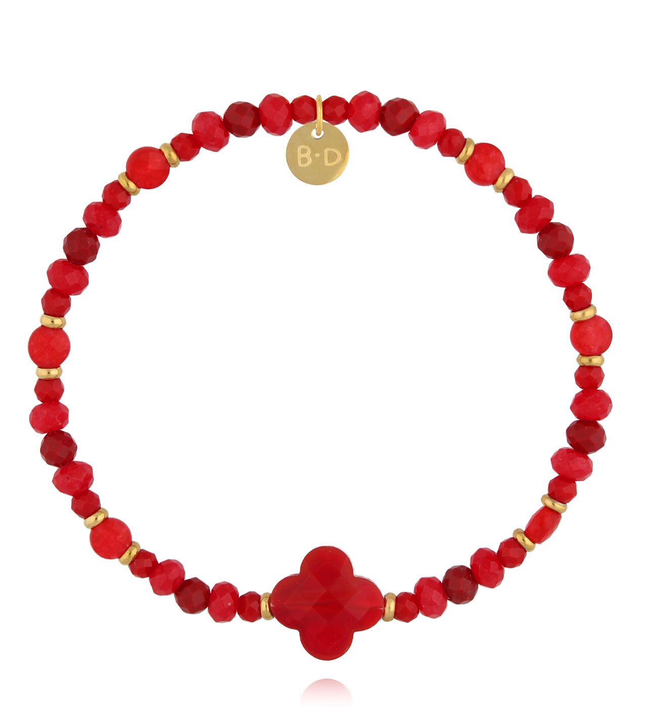 Bransoletka w odcieniach czerwieni z motywem koniczynki - By Dziubeka