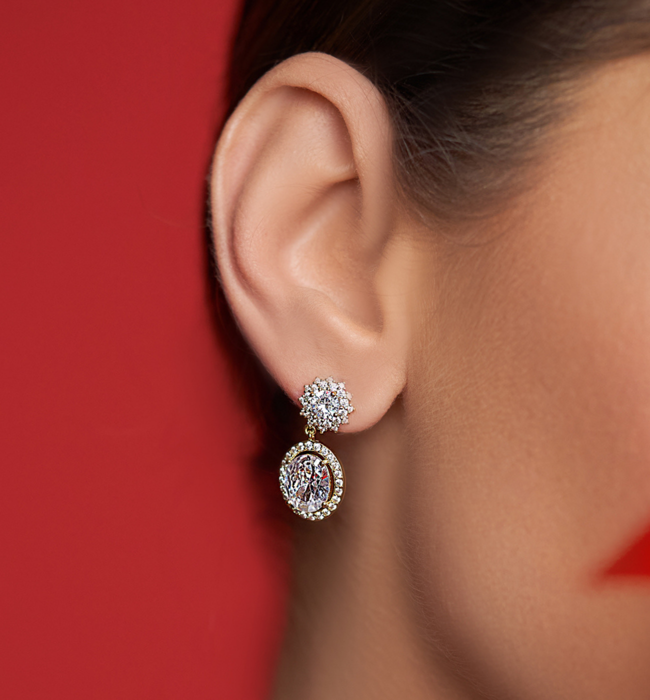 Kolczyki złote z transparentnymi kryształkami Lina - By Dziubeka