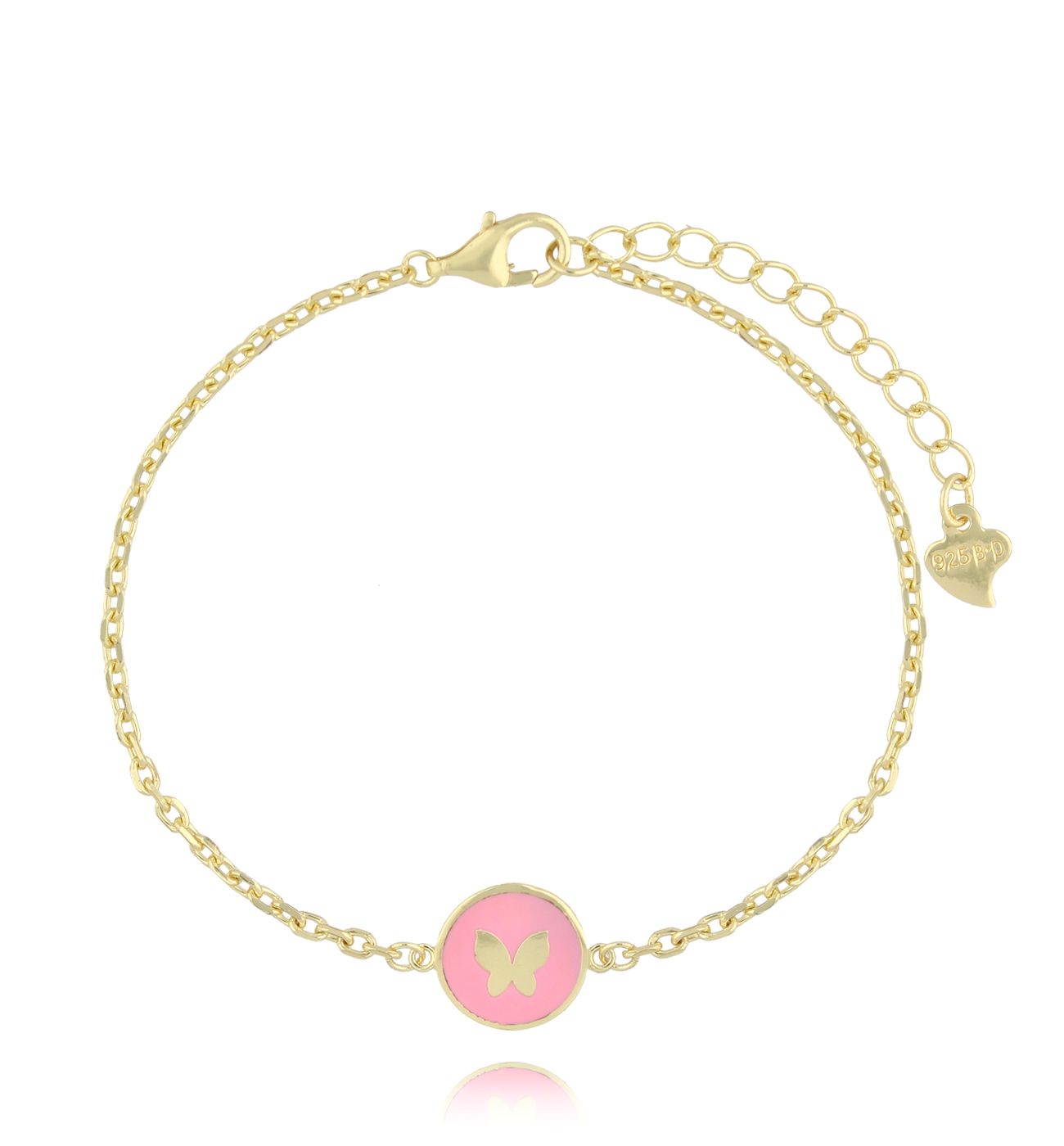 Bransoletka złota z motylkiem i różową emalią BCA0002