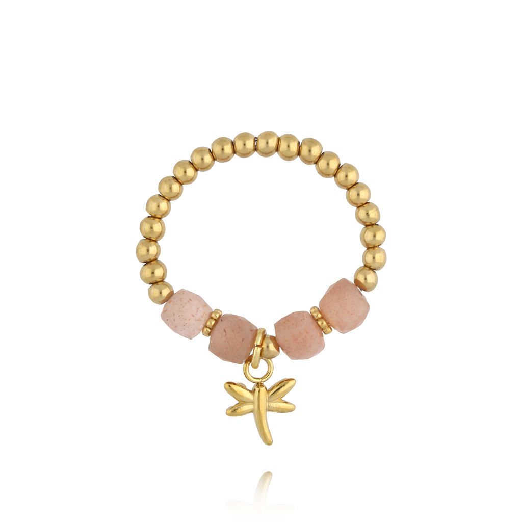 Pierścionek z kamieniem słonecznym i ważką PSC0750