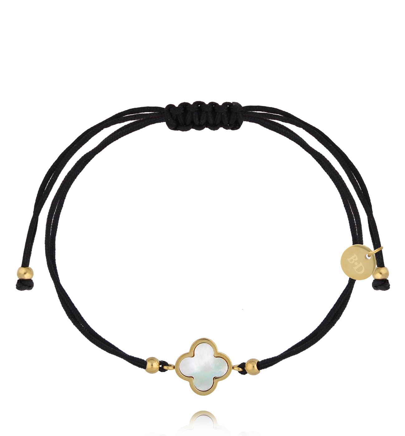 Bransoletka z czarnym sznurkiem i koniczynką BGL1043 - By Dziubeka