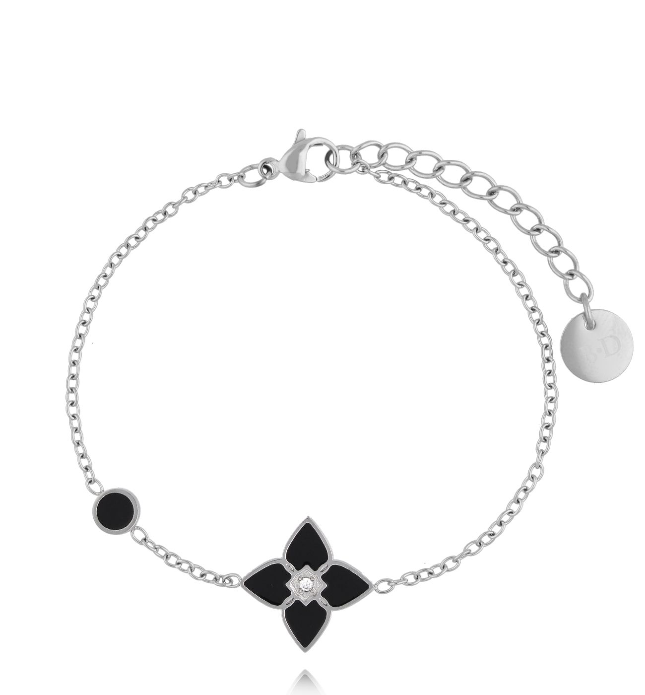Bransoletka z czarną koniczynką srebrna Segreto di Fortuna - By Dziubeka