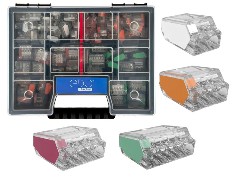 Złączki EDO do przewodów sztywnych/ szybkozłączki 30x EDO202, 30x EDO203 20x EDO204, 20x EDO205 + KNO20154 / 1 kpl.