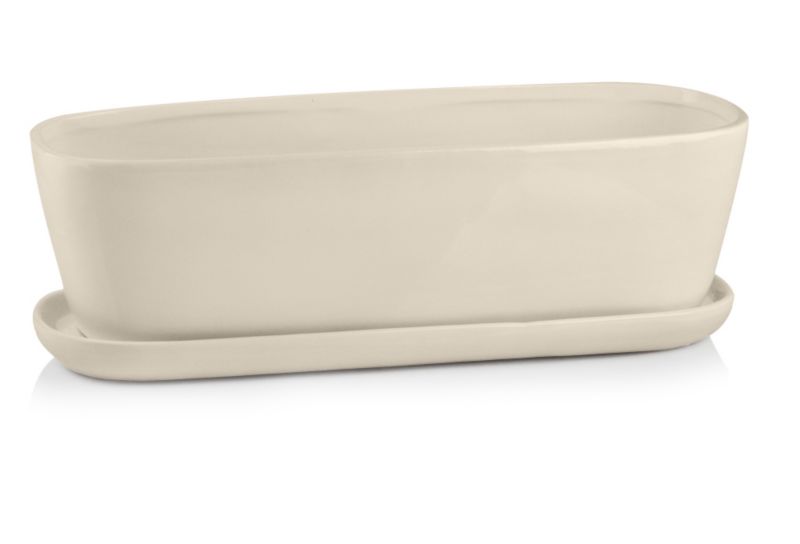 Doniczka z podstawką rynna 32 cm kremowa