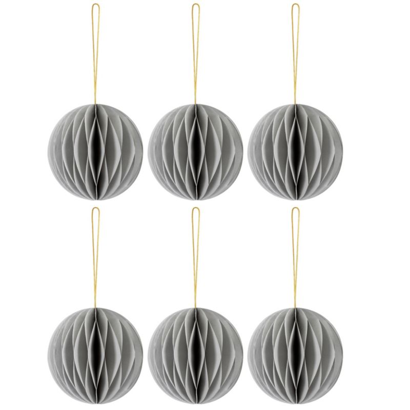 Bombki z papieru Springos 6 szt. ozdoby choinkowe zawieszki świąteczne 8 cm rozkładane, szary 1 kpl.