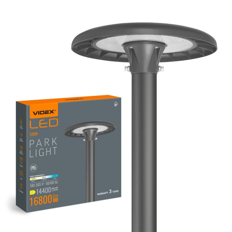 Latarnia ogrodowa Videx Park czarna LED 120W 3000K-6500K 14400lm IP65 wym: 5,5 x 38,2 x 38,2 cm aluminium - 1 szt.
