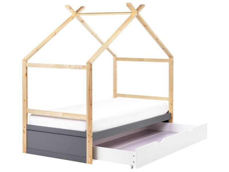 Łóżko dziecięce domek drewniane z szufladami 90 x 200 cm szare ORGEVAL 1 szt.