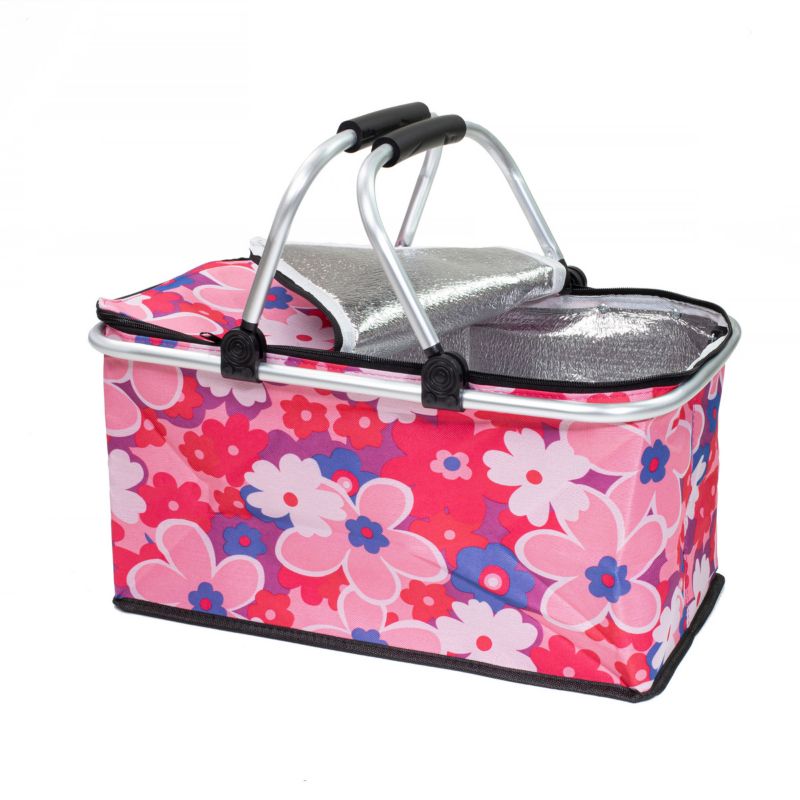 Kosz termiczny Be-active.pl torba na zakupy piknik 30 litrów różowy kwiat 1szt