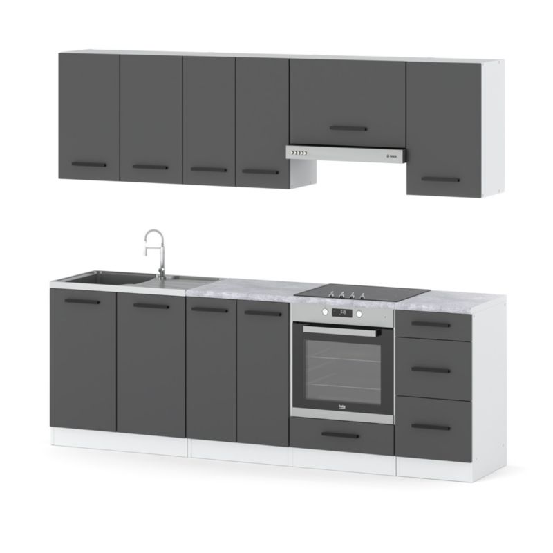Zestaw Kuchenny Hurtownia-Mebli Z Blatem Kuchnia Mokka Plus 240cm Biały Mat Szary Mat 240x47x145 cm 1szt.