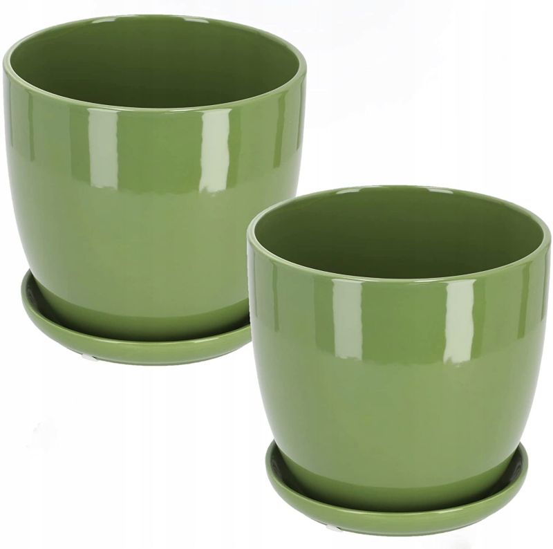 Doniczka ceramiczna KOTARBAU z podstawką zielona 13 cm 2 szt.