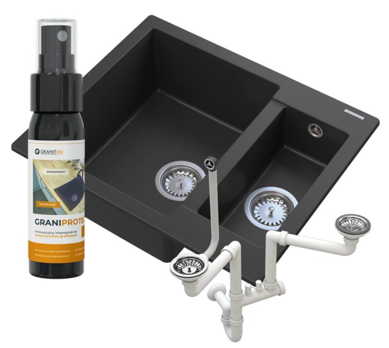 Zlewozmywak Granitowy Granitan Kos Półtorej komory z Syfonem 1kpl.