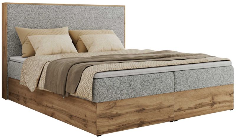 Łóżko kontynentalne MKS Meble WOOD CLASSIC 160x200 H4 jasnoszary struktura 1 szt.
