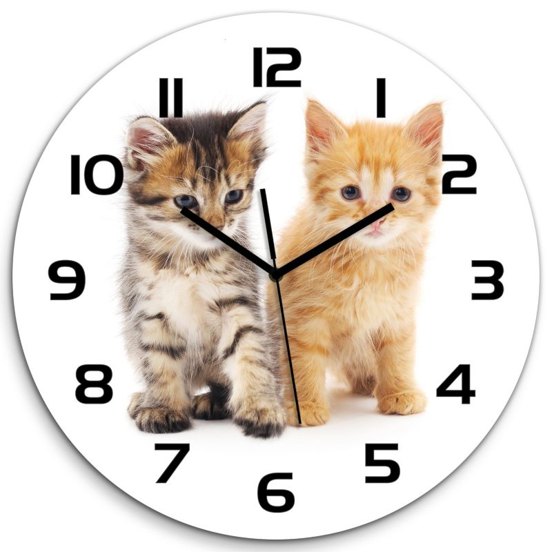 Zegar szklany Tulup Brązowy i rudy kot czarne wskazówki fi30 cm cichy 1 szt.