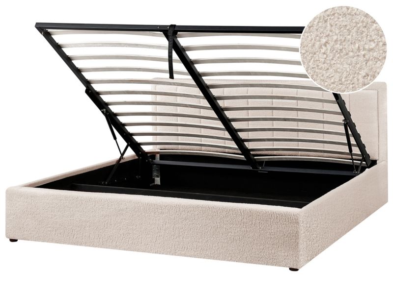 Łóżko z pojemnikiem Boucle Montlaur 180 x 200 cm Beżowy 1 szt.