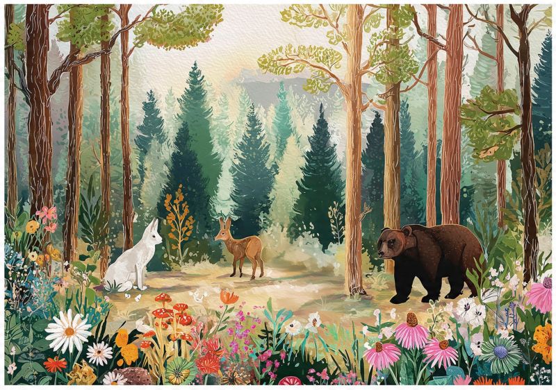 Fototapeta Dla Dzieci Las Drzewa Zwierzęta WALLARENA 350x250 cm Tapeta Dziecięca Na Ścianę 1 szt.