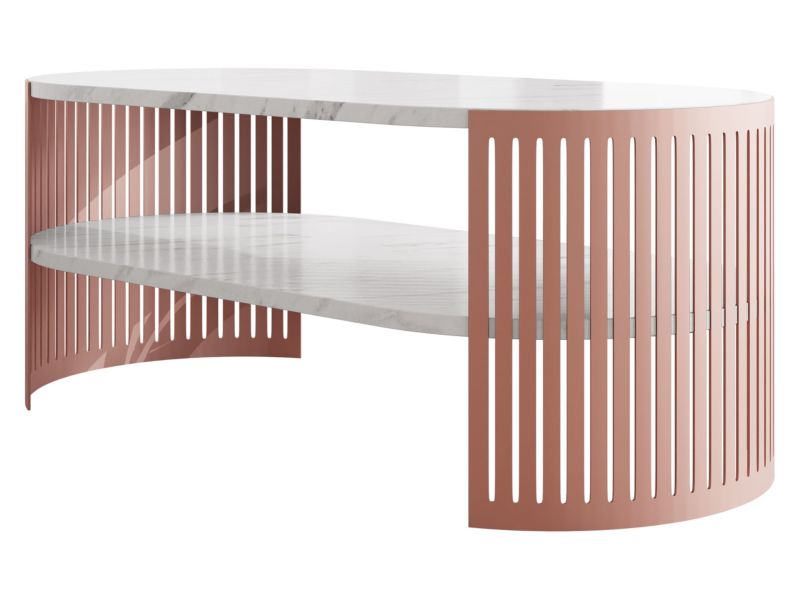 Stolik kawowy MIRJAN 24 owalny do salonu Fikoli Ember I miedziany/marmur bianco 1 szt.