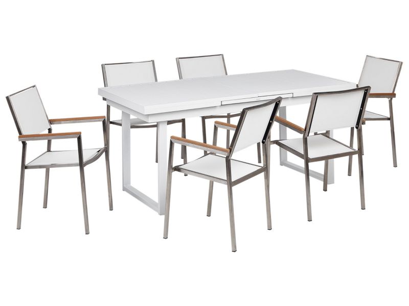 dla 6 osób Zestaw: stół z 6 krzesłami Valcanetto/grosseto Metal Biały 1 kpl