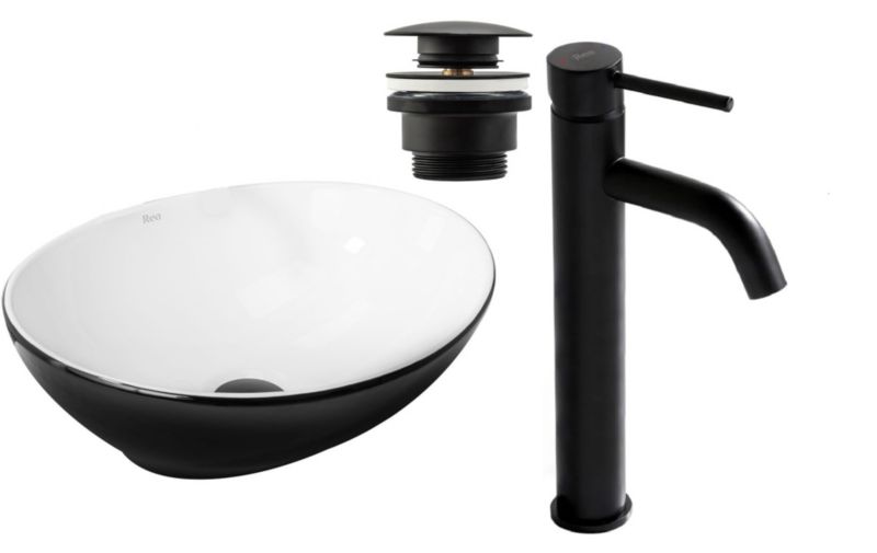 Umywalka nablatowa GTM Design Sofia M3 Czarna z baterią w zestawie 1 szt.