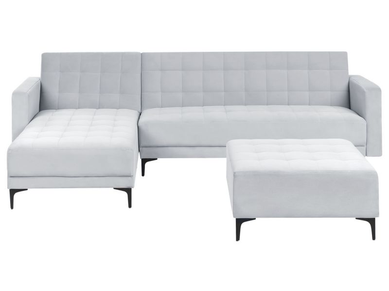 Narożnik rozkładany modułowy z otomaną Aberdeen Welur Jasnoszary dla 4 osób Prawostronny 1 kpl