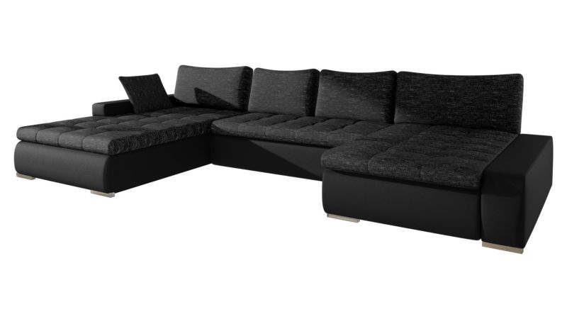 Narożnik z funkcją spania MIRJAN 24 Caro czarna ekoskóra + czarny melanż 1 szt.