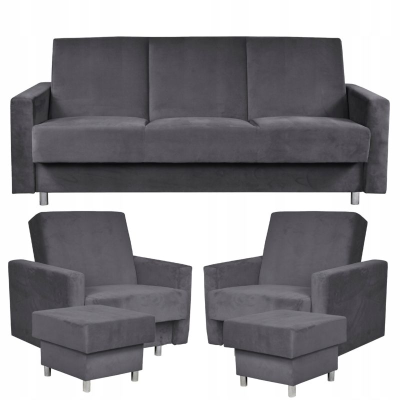 Zestaw mebli do salonu kanapa fotele pufy Family Meble Alicja szary 1szt