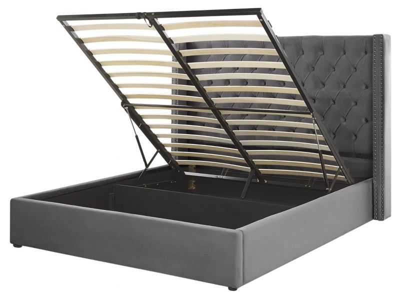 Łóżko z pojemnikiem welurowe 160 x 200 cm szare Lubbon 1 szt.