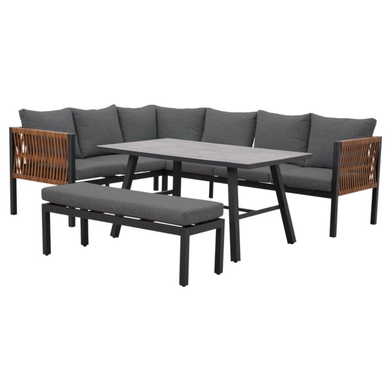 Zestaw Mebli Jadalnianych Mirpol 8 os Poduszki Spun Technorattan Odporne na Zabrudzenia, Szary, Brązowy 1 szt.