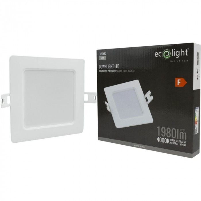 Oprawa sufitowa wpuszczana Ecolight Downlight biała LED 18W 4000K 1980lm IP20 wym: 2,8 x 22 x 22 cm kwadratowa - 1 szt.