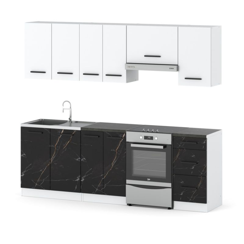 Zestaw Kuchenny Hurtownia-Mebli Z Blatem Kuchnia Mokka 240cm Biały Mat Biały Mat/San Sebastian 240x47x145 cm 1szt.