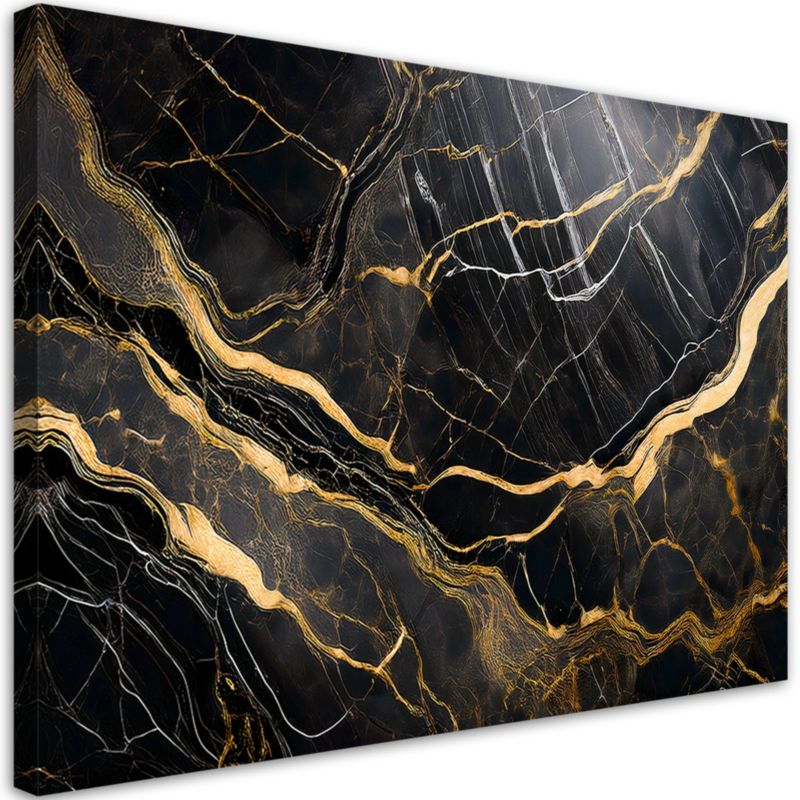 Obraz na płótnie Feeby Czarno Biały Marmur ze Złotem 120x80cm 1szt
