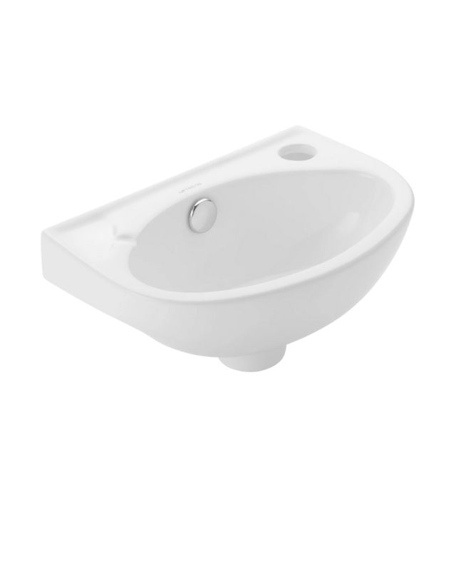 Umywalka ścienna Uptrend INES biały połysk, z otworem na baterię oraz przelewem, prawa 1 szt.