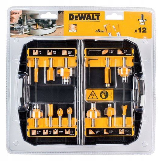 Zestaw 12 frezów DeWALT z uchwytem do drewna 8mm 1 szt.