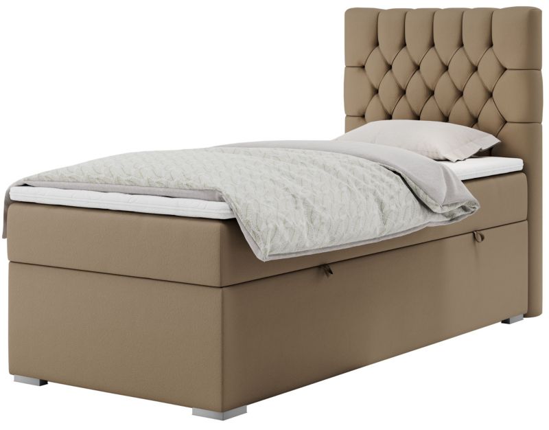 Łóżko kontynentalne MKS Meble PERA 90x200 H3 brązowy ekoskóra strona prawa 1szt.