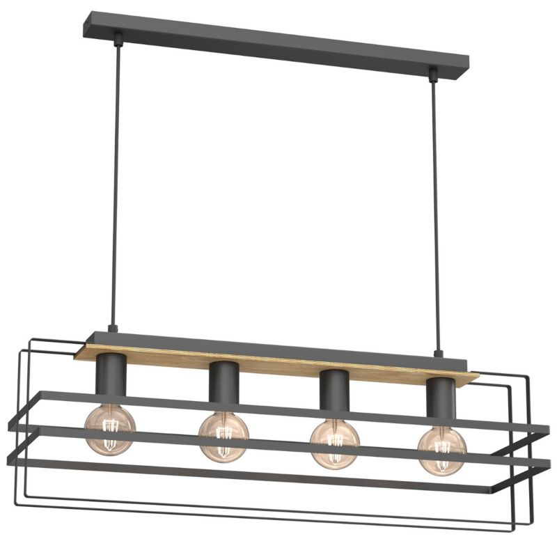 Lampa wisząca Luminex Kortez 4556 czarny matowa-jasne drewno industrialna 4xE27 x 15W 1 szt.