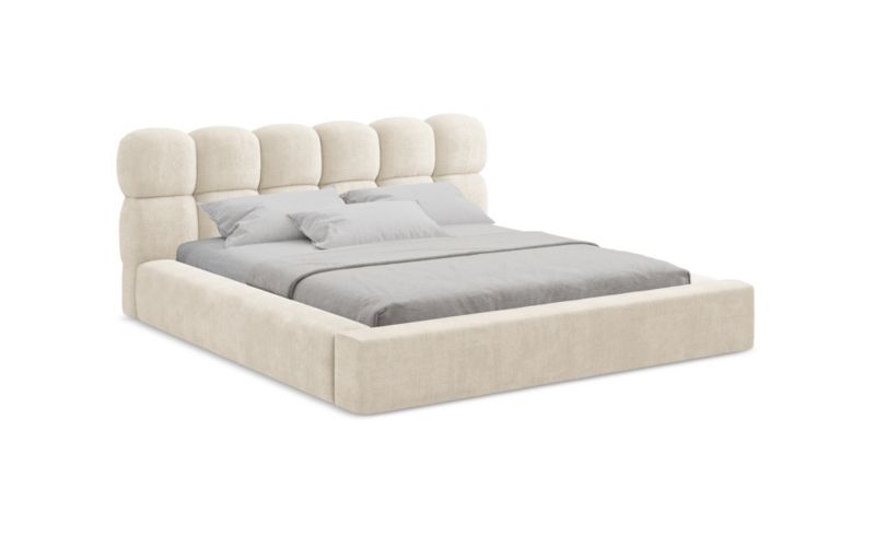 Tapicerowane łóżko z pojemnikiem LaMiaSofa Kahu Szynila 160x200 Jasny beż 1 szt.