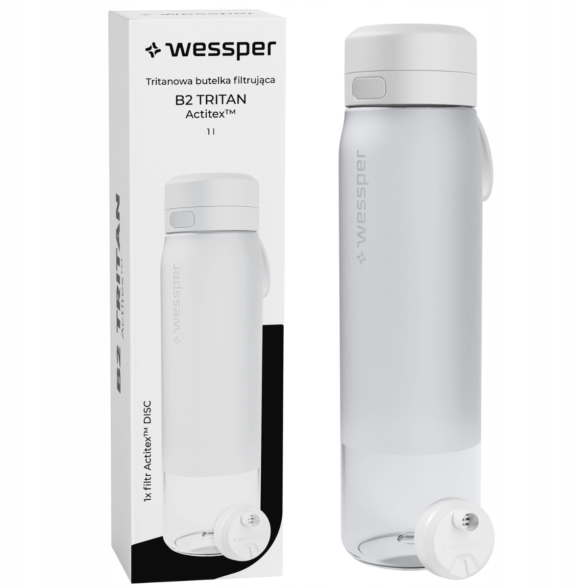 Butelka filtrująca Wessper z tritanu w kolorze białym 1000 ml.