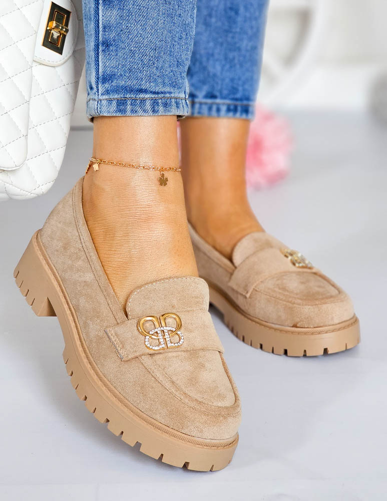 Ciemno-Beżowe Zamszowe Mokasyny Na Grubej Podeszwie Bulgari