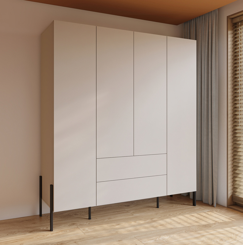 Czterodrzwiowa szafa uchylna do sypialni 184 cm kaszmir JUKON