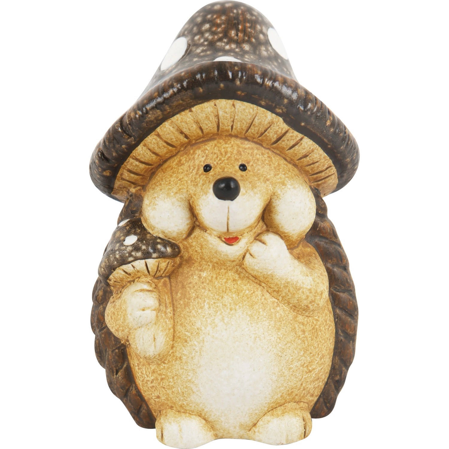 Figurka dekoracyjna JEŻYK Z GRZYBKIEM brązowy - wys. 12,8 cm