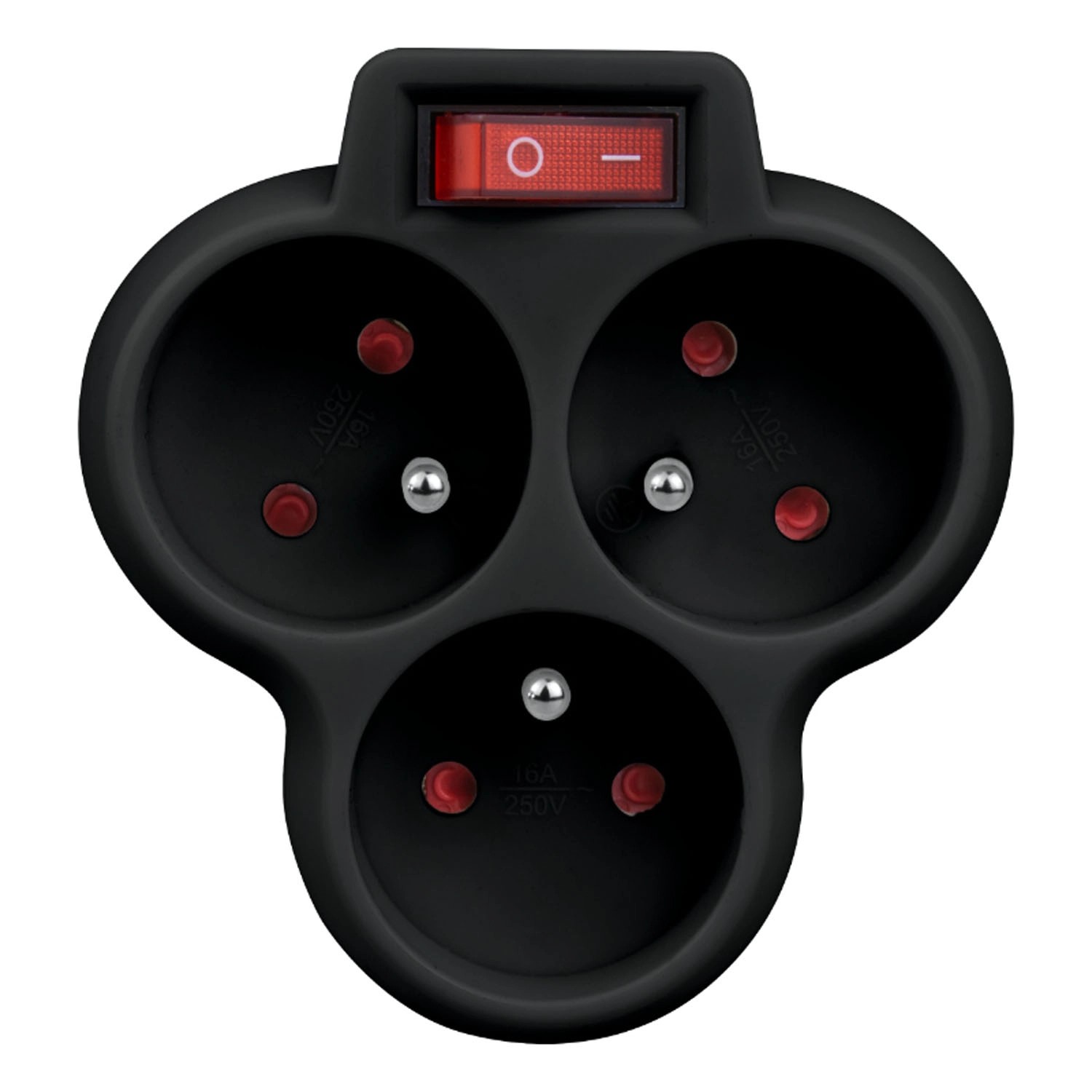 Rozgałęźnik 3 x 2P + T z włącznikiem czarny