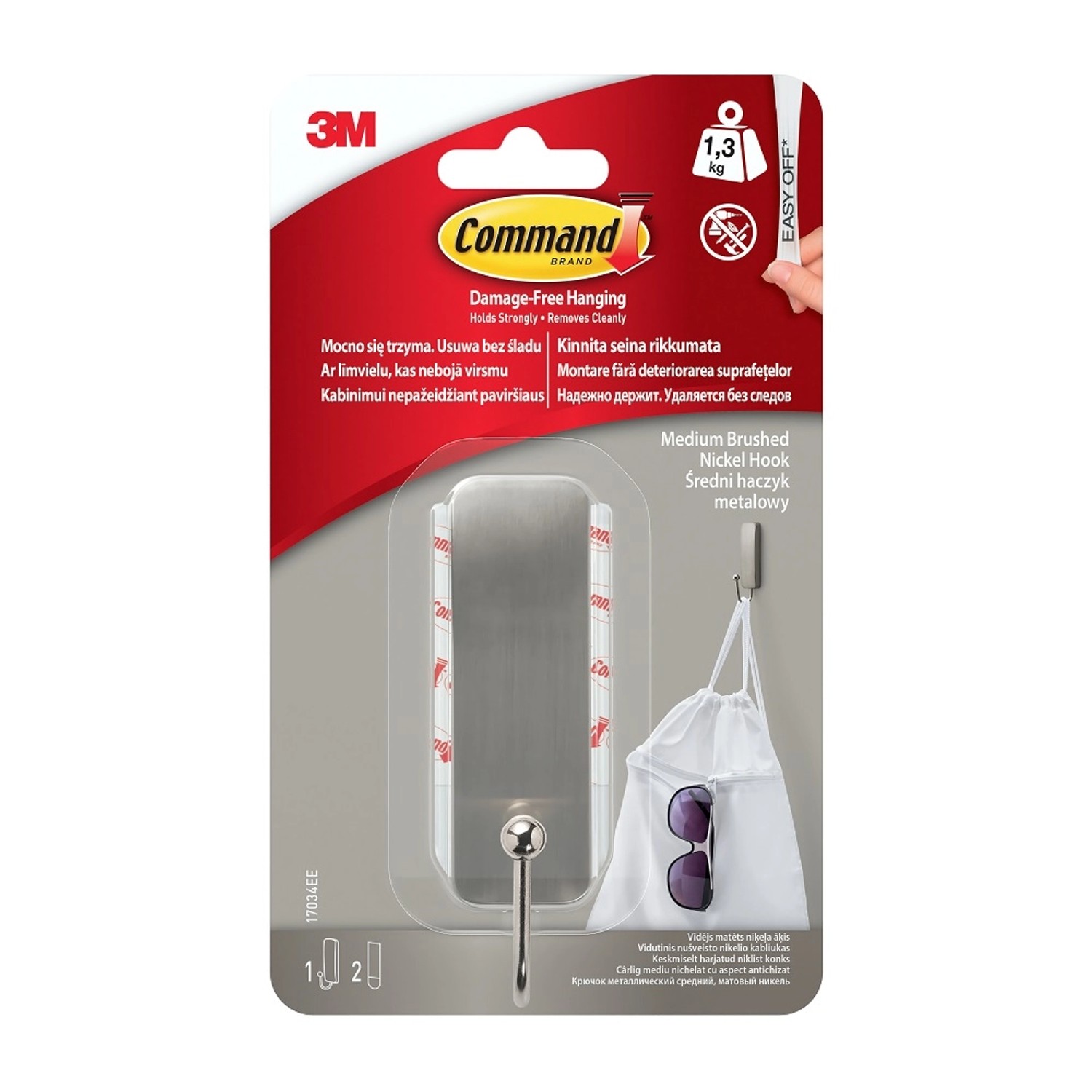 3M Command Średni haczyk, srebrny, usuwalny, do 1,3 kg 1 szt.