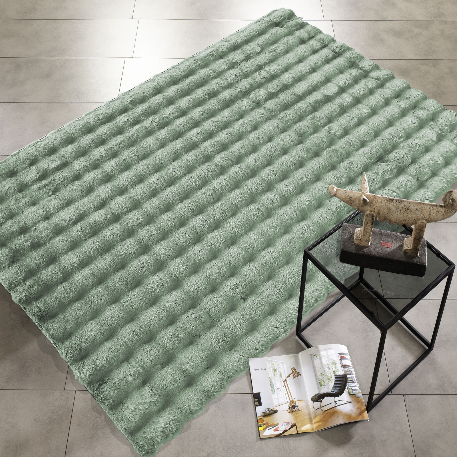 Mięciutki dywan typu rabbit MERLIN 3D- miętowy