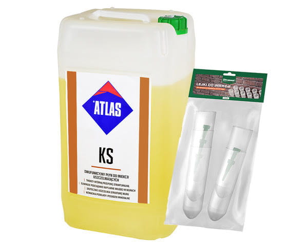 ZESTAW - ATLAS KS DWUFUNKCYJNY PŁYN DO INIEKCJI OSUSZANIE/USZCZELNIANIE 30 KG + LEJKI 5 SZT.