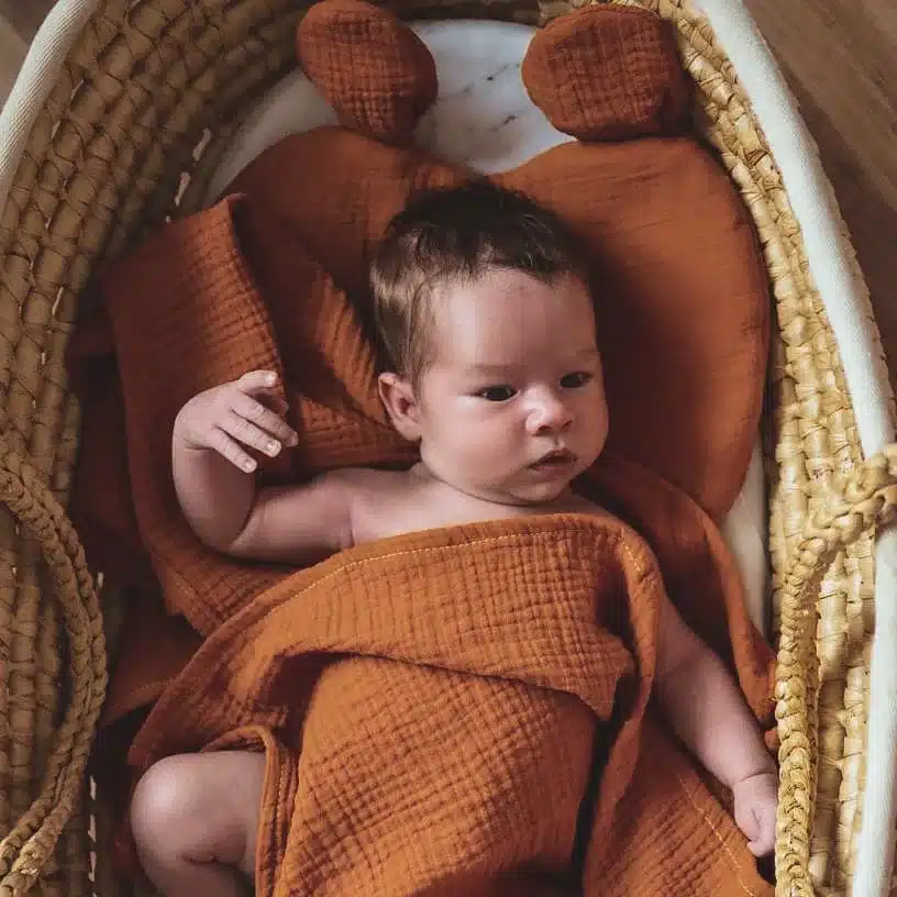 Zestaw muślinowy karmel poduszka miś + otulacz Wyprzedaż