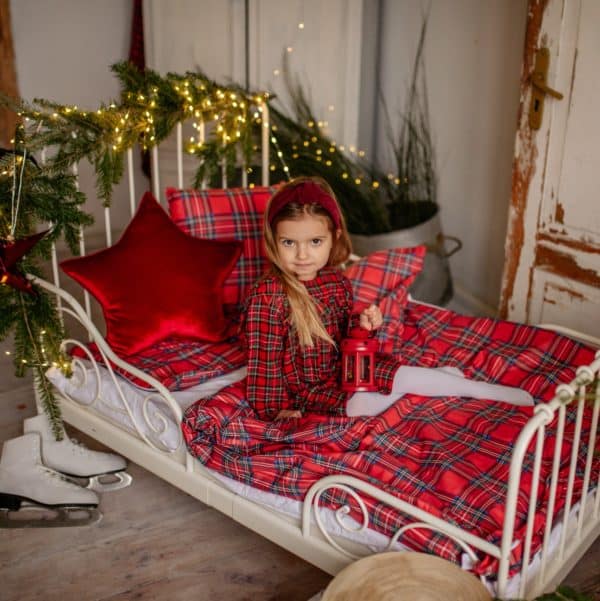 Komplet pościeli świątecznej czerwona krateczka 120×90 cm Wyprzedaż