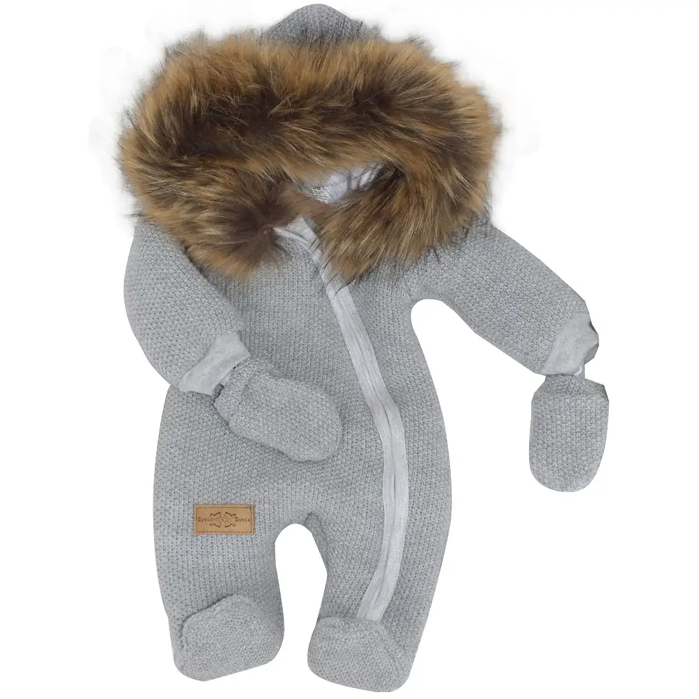 CIEPŁY KOMBINEZON ZIMOWY OCIEPLANY Z FUTERKIEM SZARY ZZ - 56