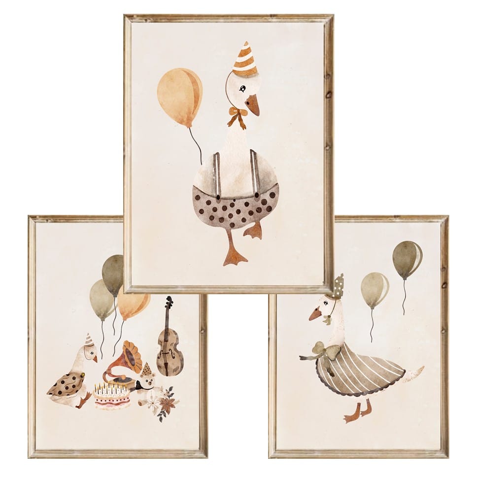Zestaw trzech plakatów dla dzieci Goose Party - A3