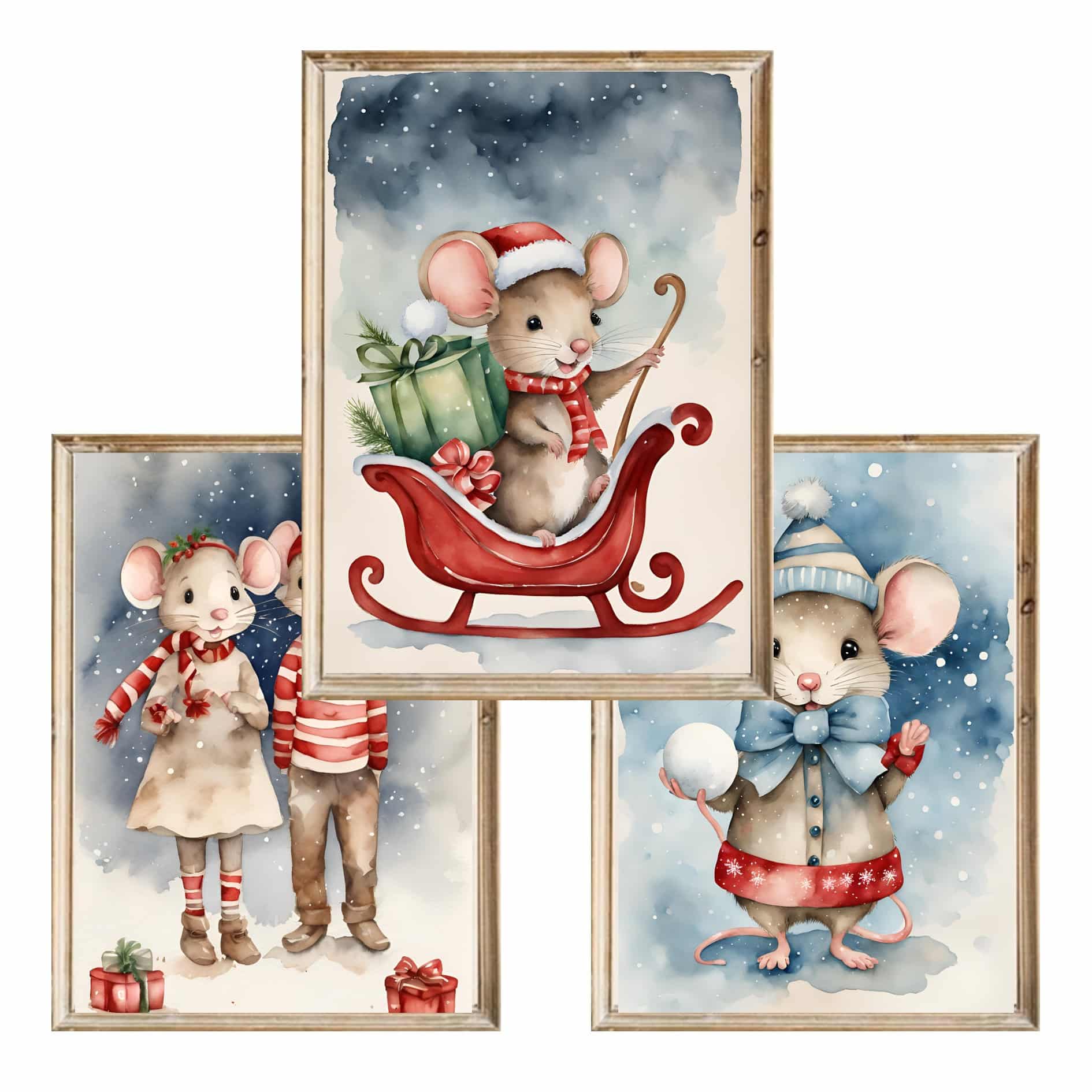 Zestaw trzech plakatów dla dzieci Winter Mouses - A3